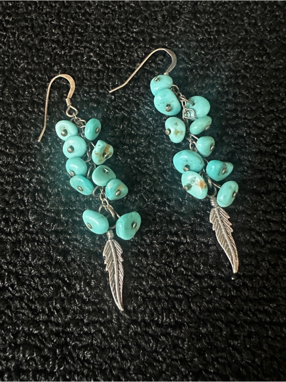 Silver Leaf with Turquoise Earrings